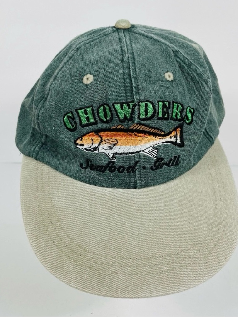 Chowders Seafood Grill Embroidered Green Baseball Strapback Hat Cap
